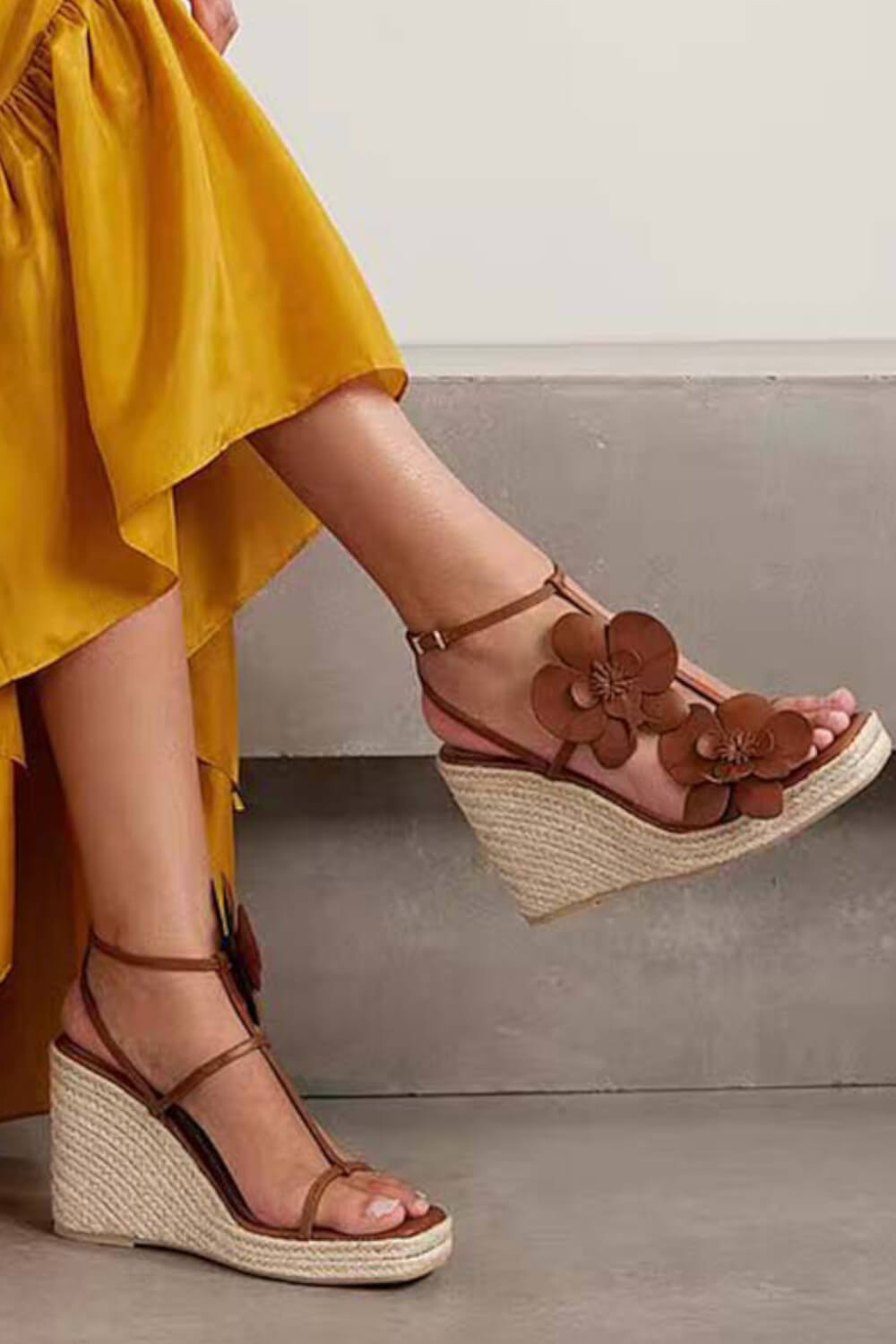 Flowers Embellished Platform Espadrille Wedge Sandals
