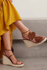 Flowers Embellished Platform Espadrille Wedge Sandals