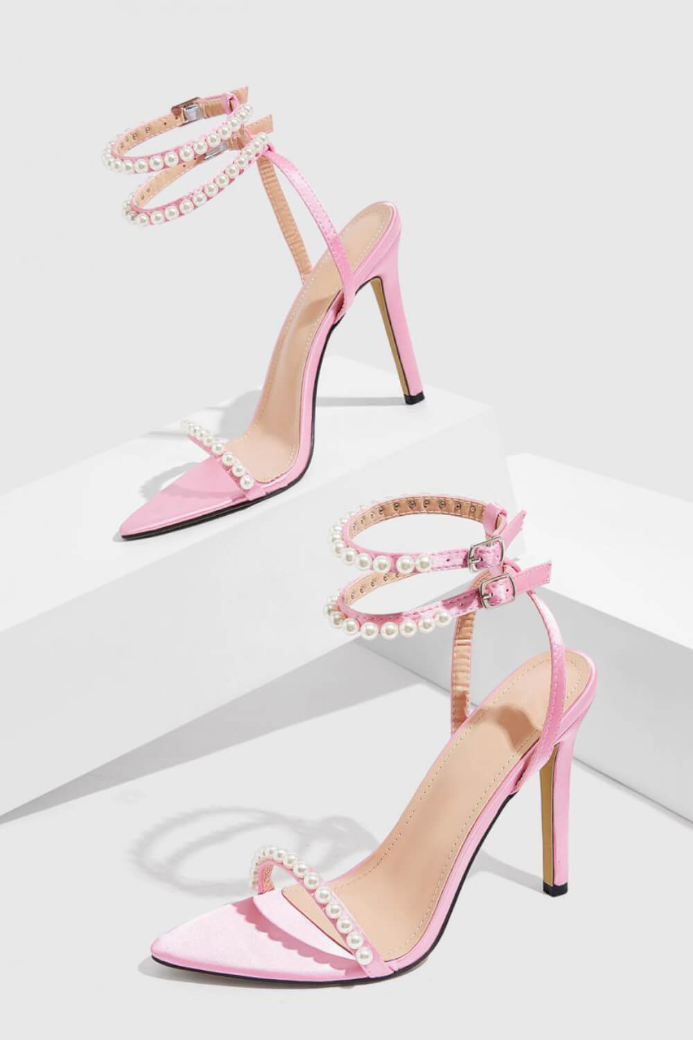 Pearl Strap Open Pointed Toe High Stiletto Heels
