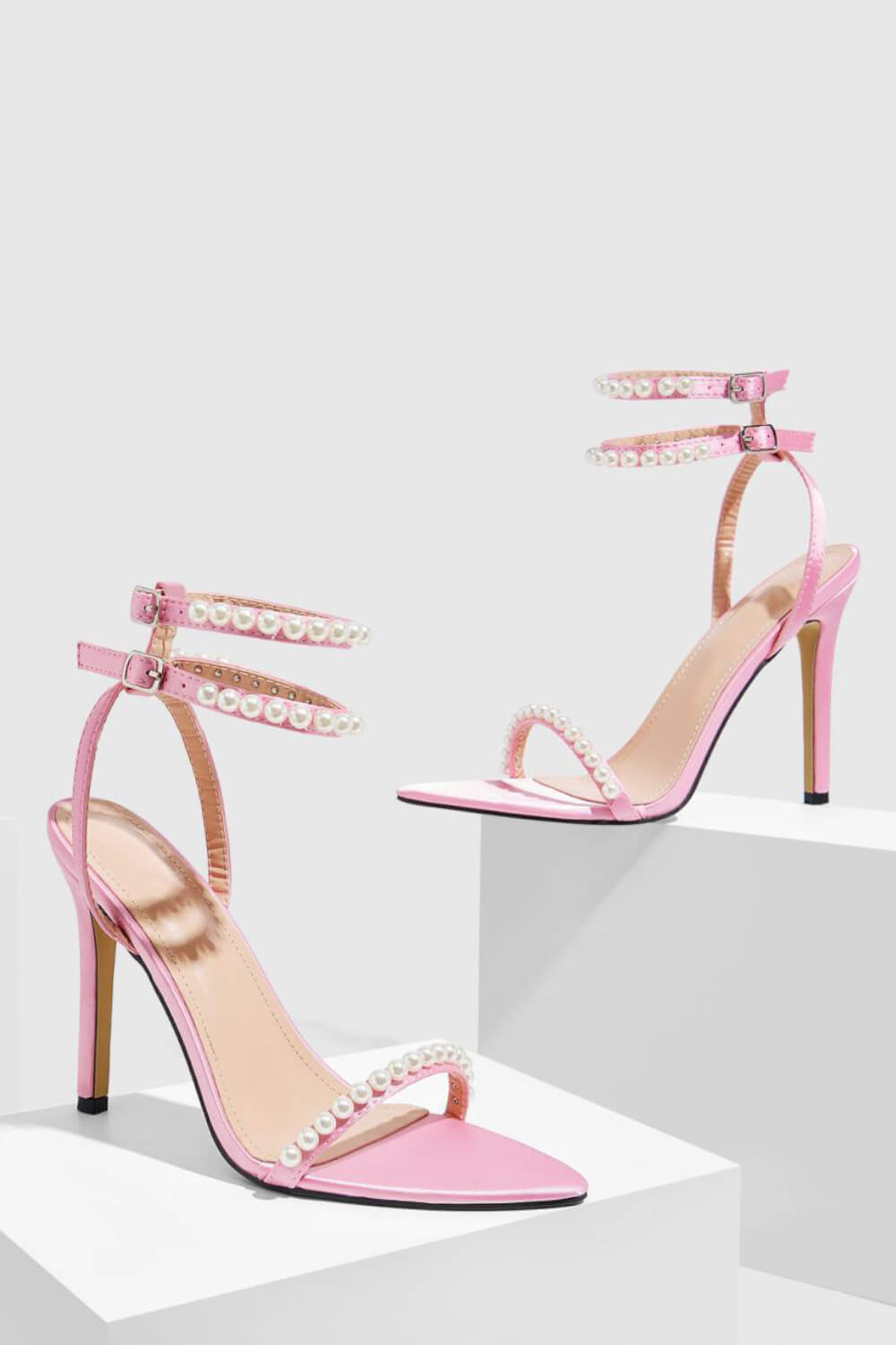 Pearl Strap Open Pointed Toe High Stiletto Heels