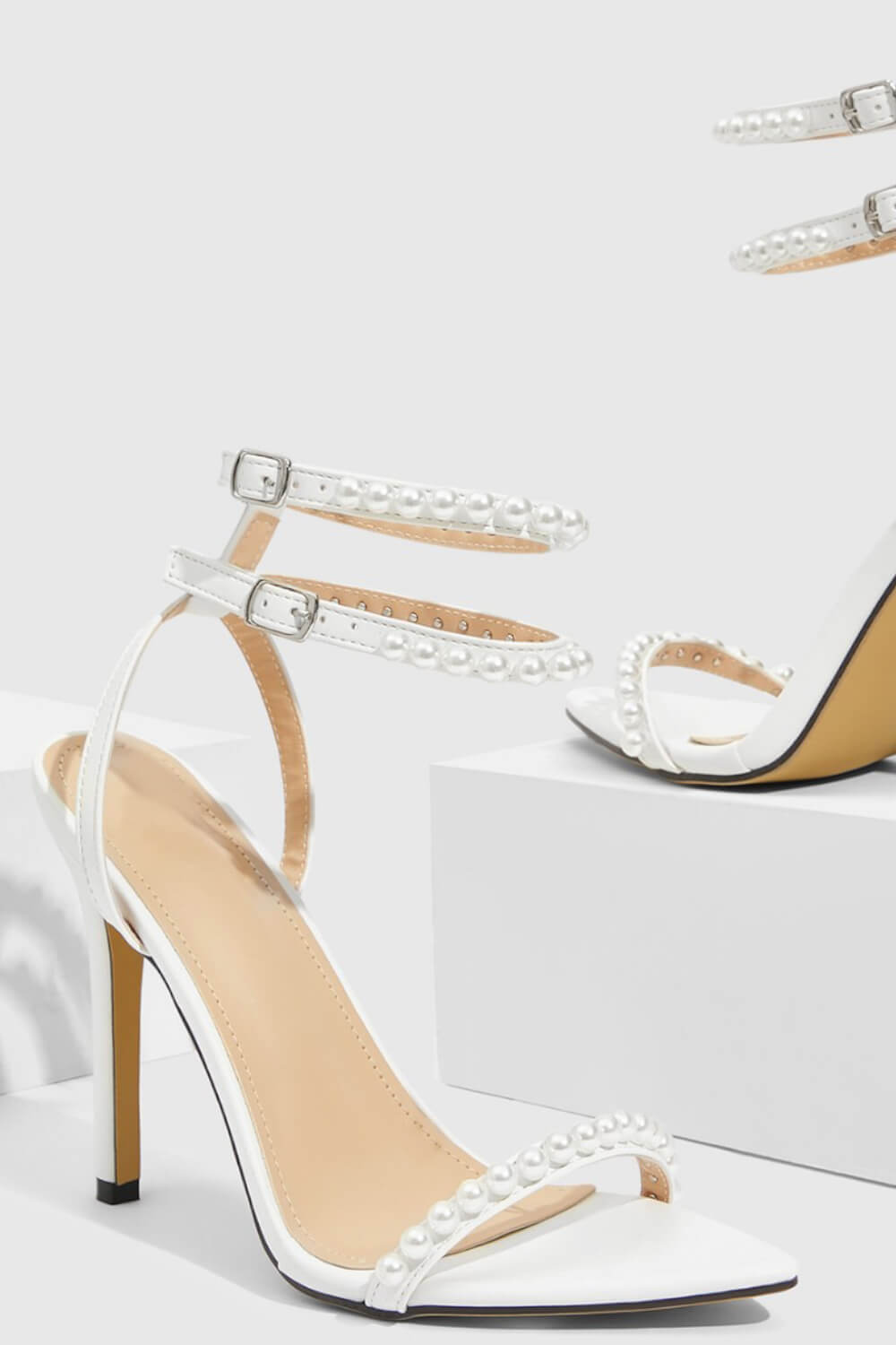 Pearl Strap Open Pointed Toe High Stiletto Heels