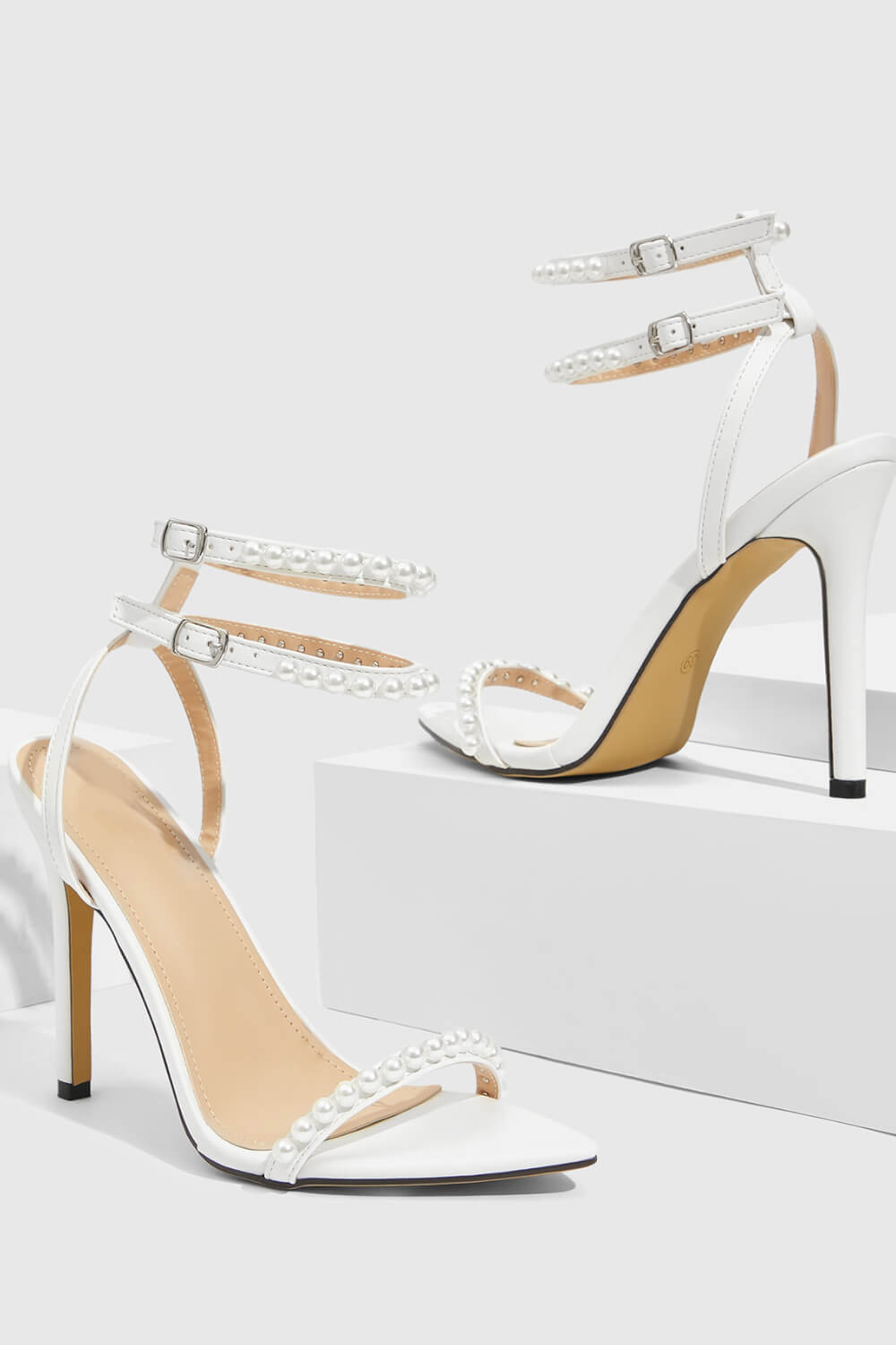 Pearl Strap Open Pointed Toe High Stiletto Heels