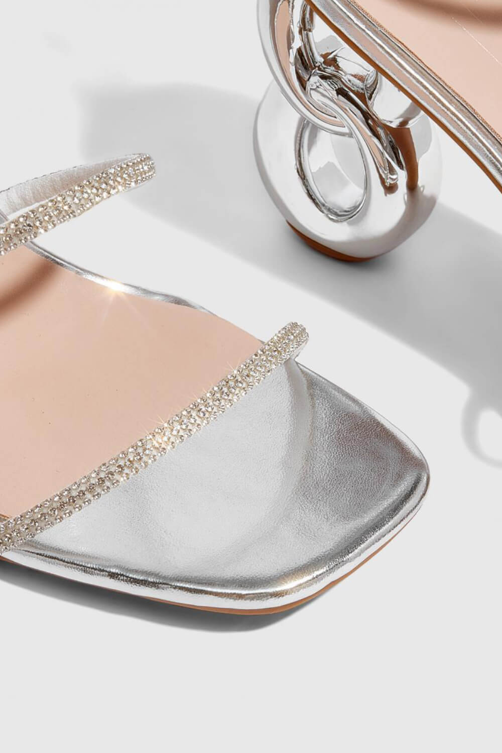 Crystal-Embellished Snake Ankle Wrap Chain Heeled Sandals