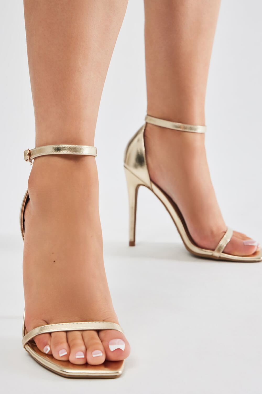 Barely There Square Toe Strappy Stiletto High Heels