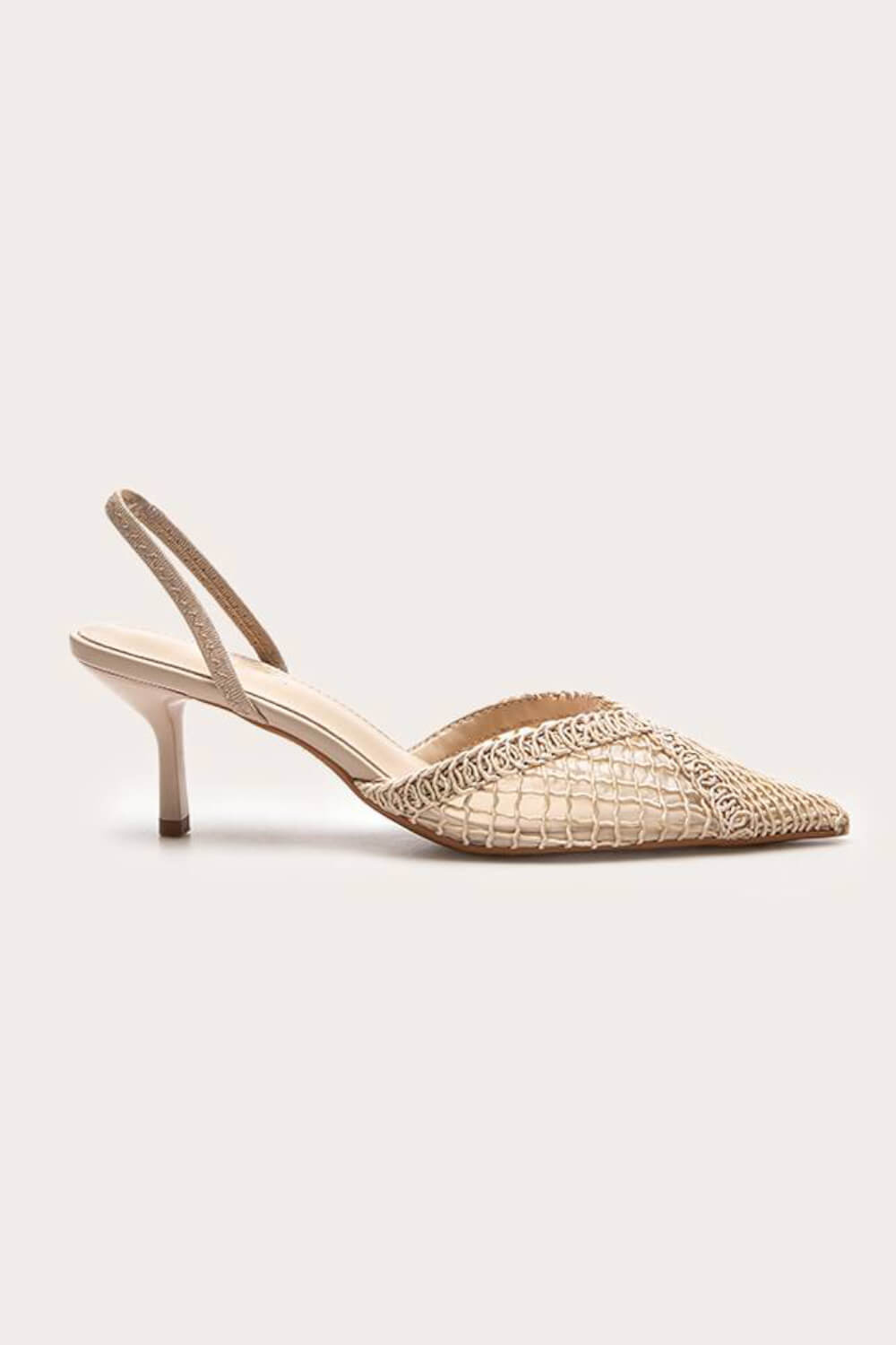 Textured Mesh Pointed Toe Slingback Kitten Court Heels