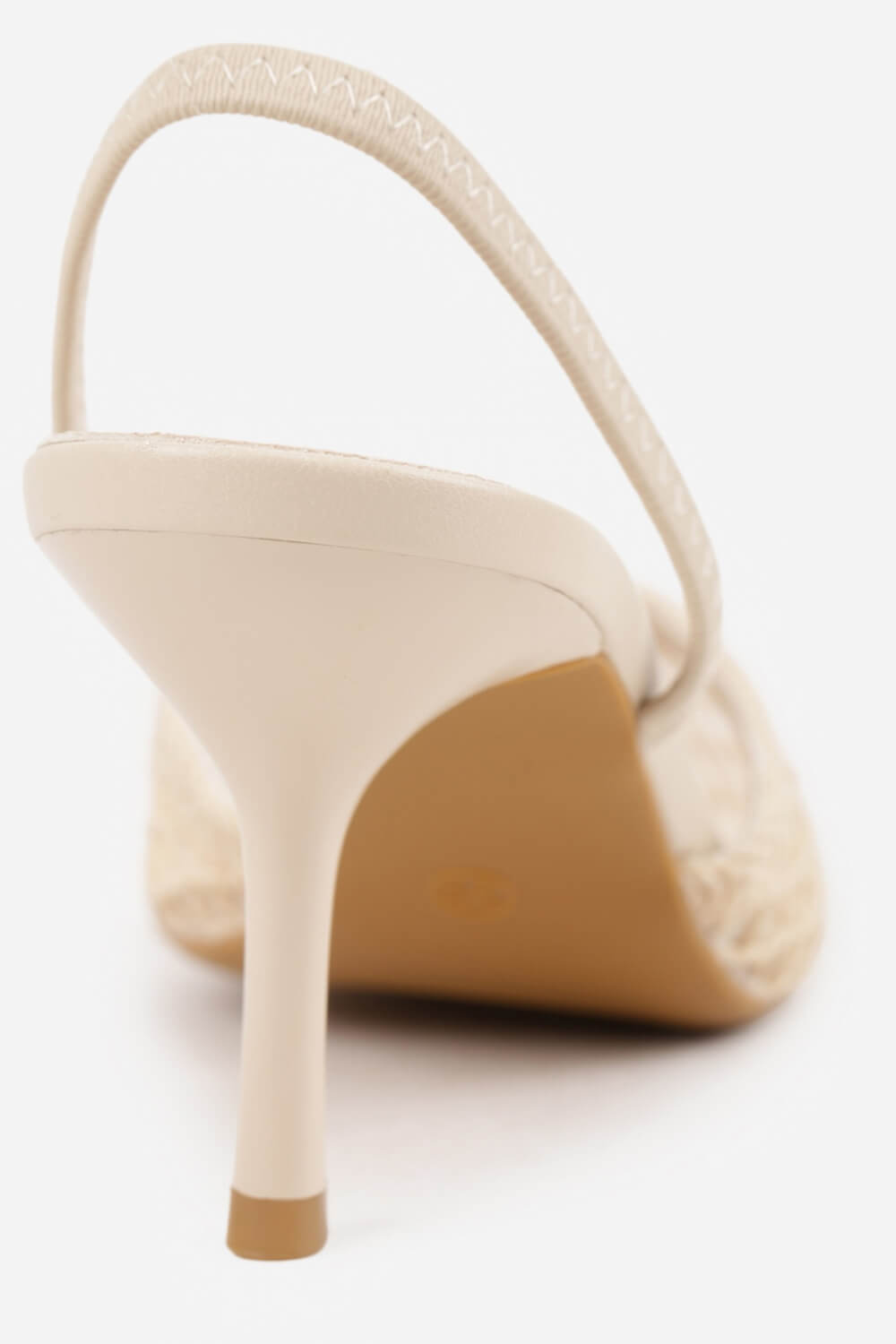Textured Mesh Pointed Toe Slingback Kitten Court Heels