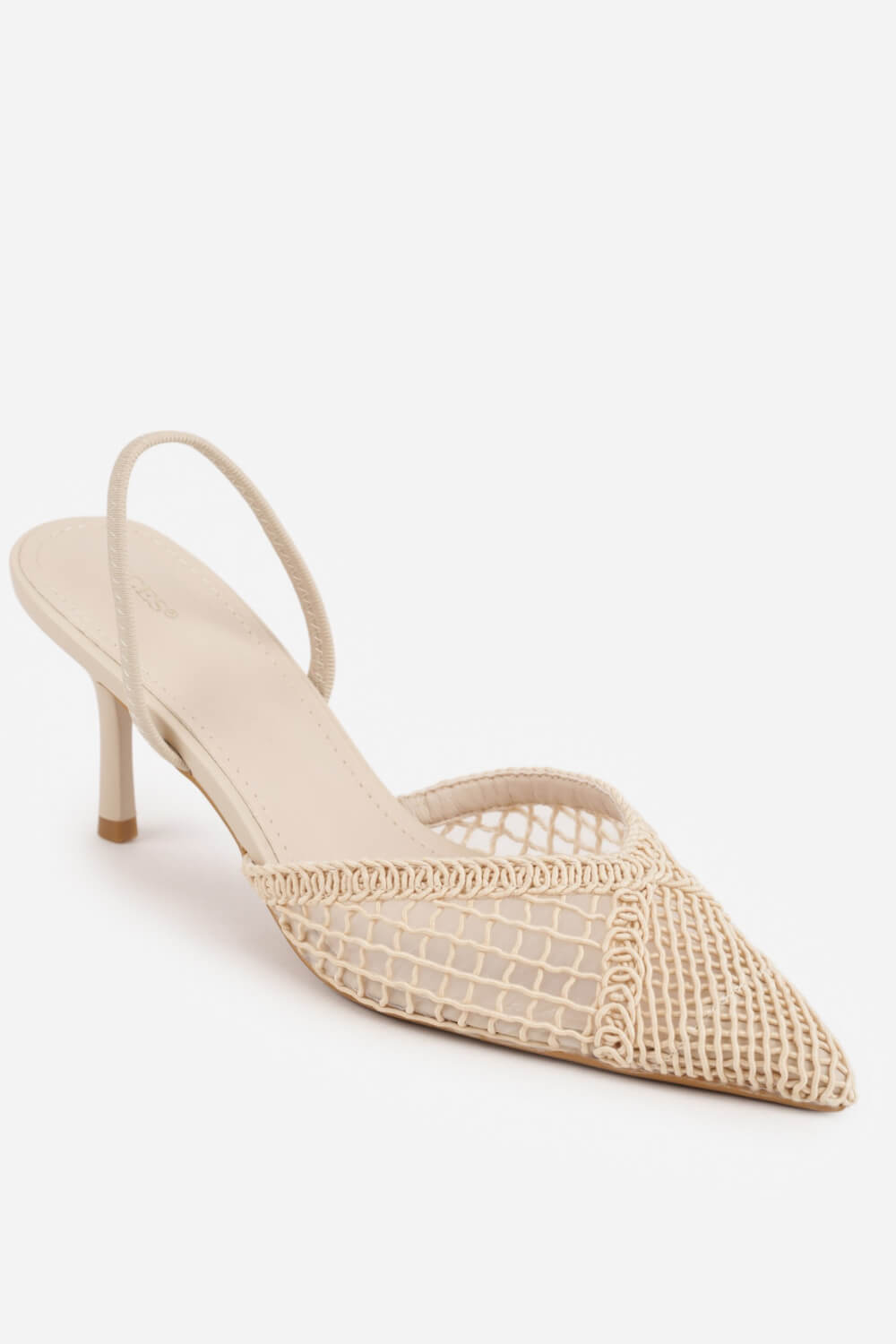 Textured Mesh Pointed Toe Slingback Kitten Court Heels
