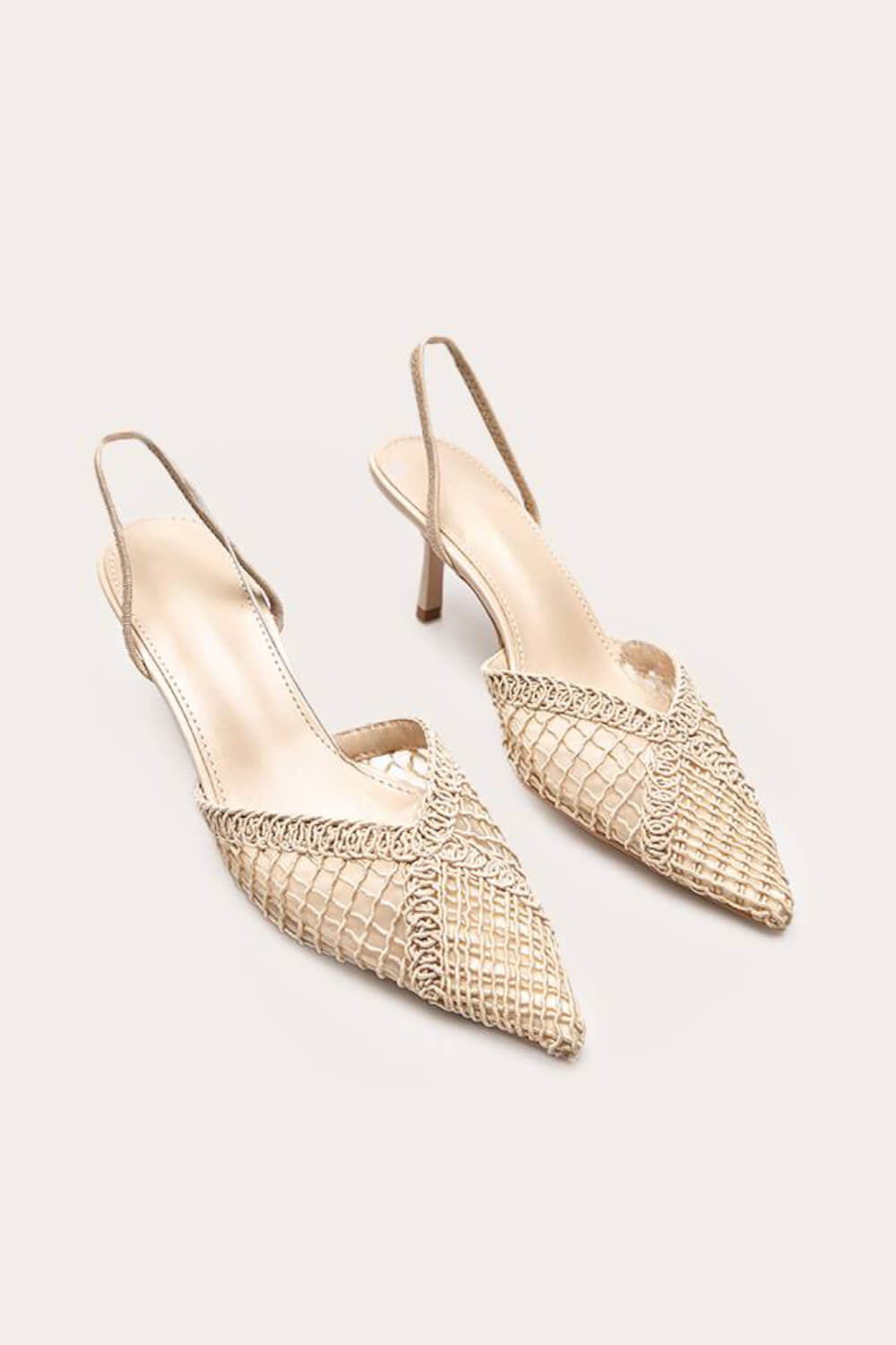 Textured Mesh Pointed Toe Slingback Kitten Court Heels