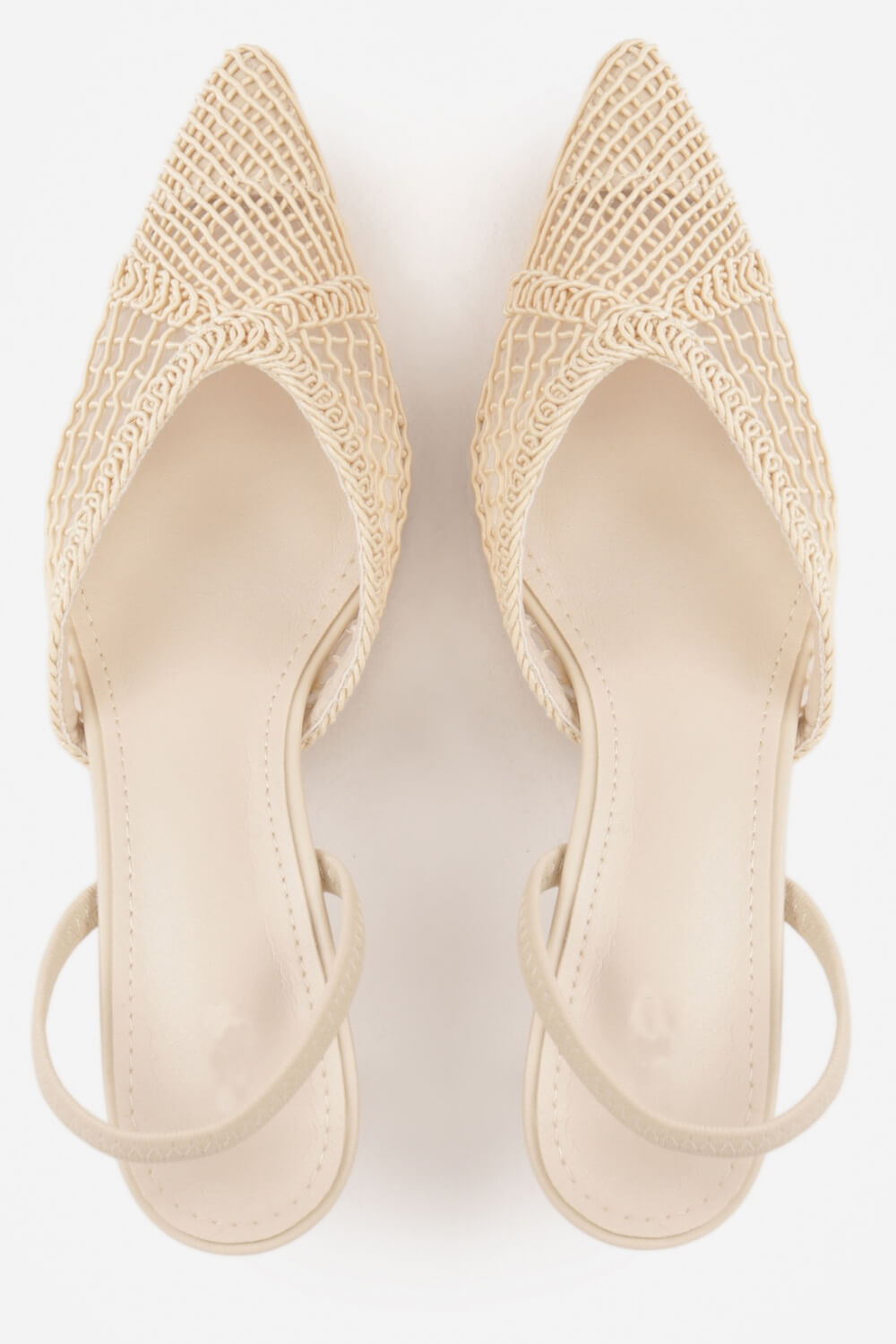 Textured Mesh Pointed Toe Slingback Kitten Court Heels