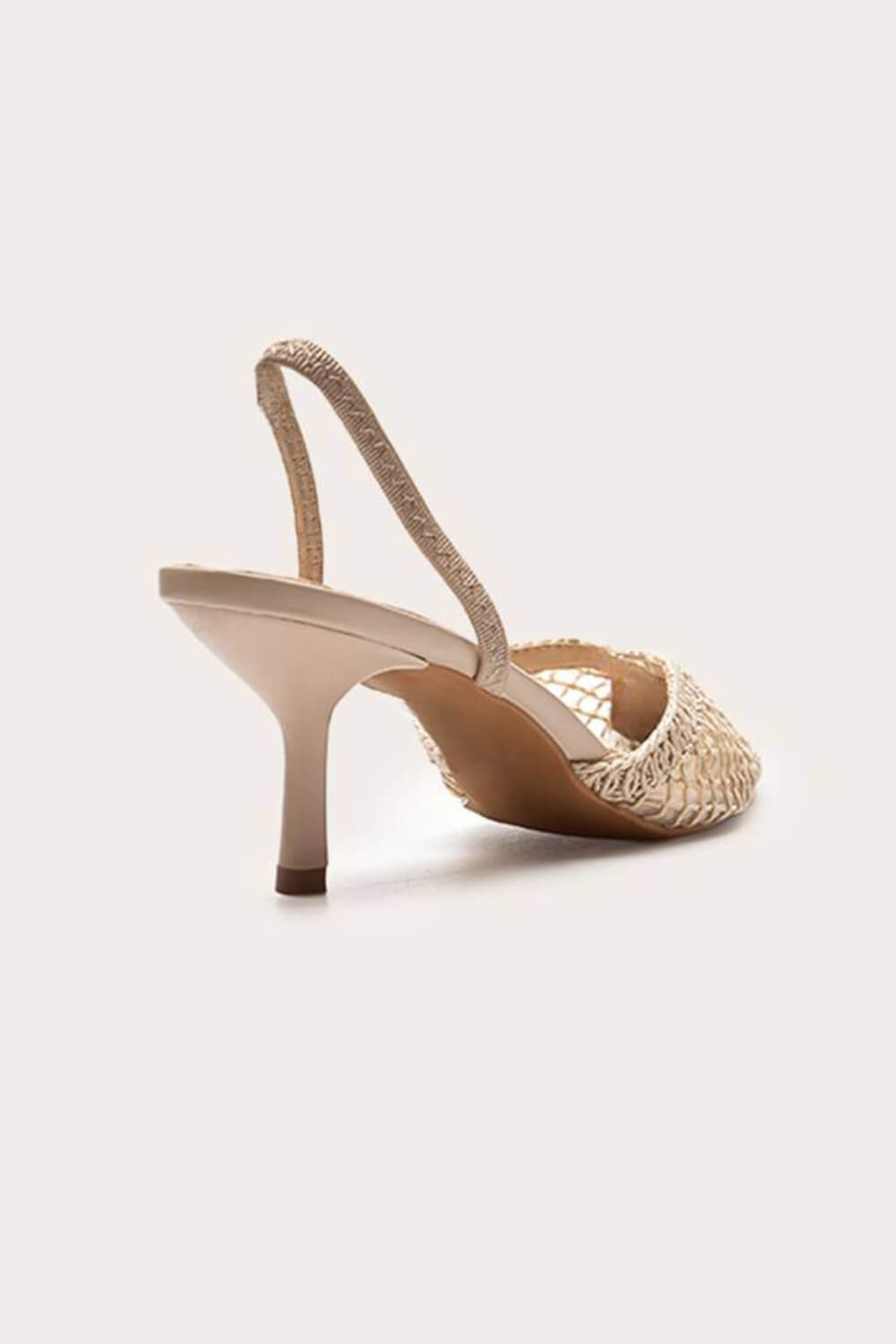 Textured Mesh Pointed Toe Slingback Kitten Court Heels