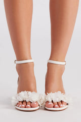3D Floral Open Alomond Toe Block Heels