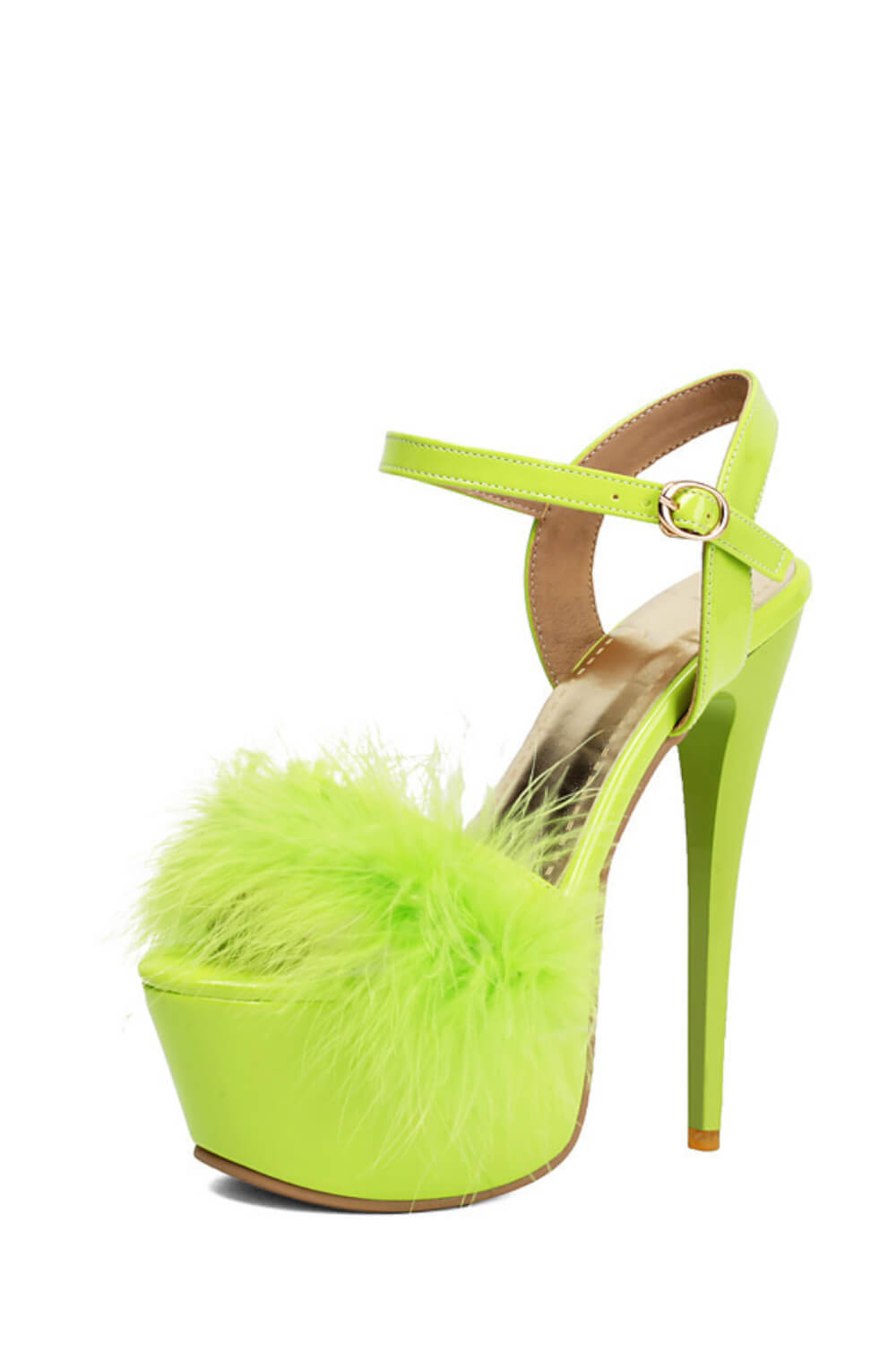Open Toe Fluffy Feather Ankle Strap Platform Stiletto High Heel Sandal