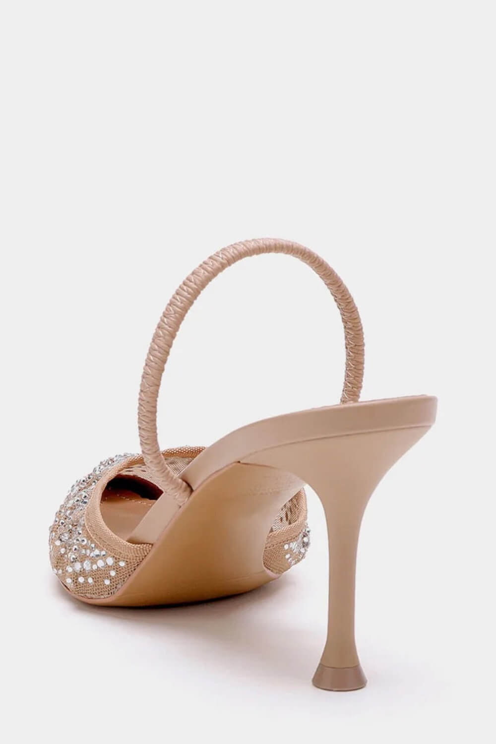 Mesh Diamante Embellished Slingback Pointed Toe Kitten Heels