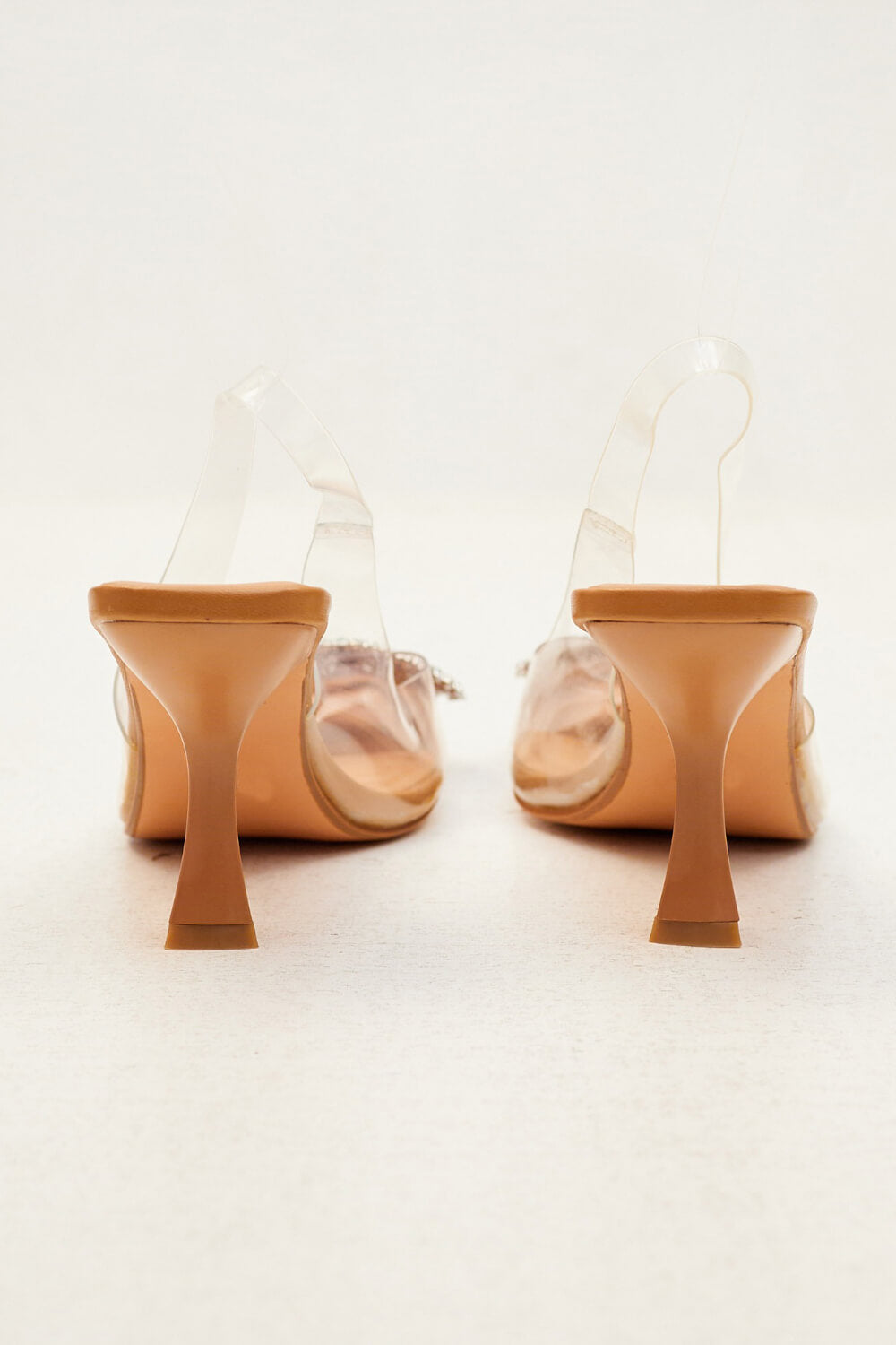 Rhinestone Embellished Clear Perspex Pointed Toe Slingback Court Heel Sandals