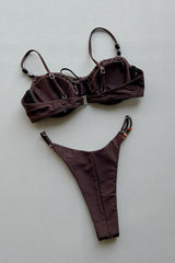 Drawstring Tie Front Underwired Bikini Set With Bead Details