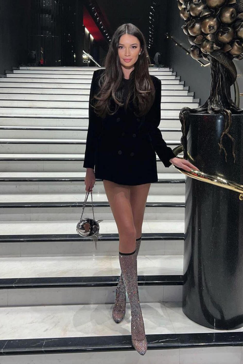 Rhinestone Clear Perspex Fishnet Pointed Toe Knee High Sock Heels