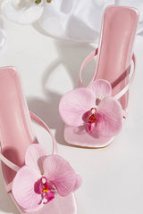 Flower Detail Square Toe Heeled Mule Sandals