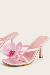 Flower Detail Square Toe Heeled Mule Sandals