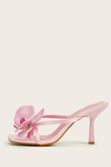 Flower Detail Square Toe Heeled Mule Sandals
