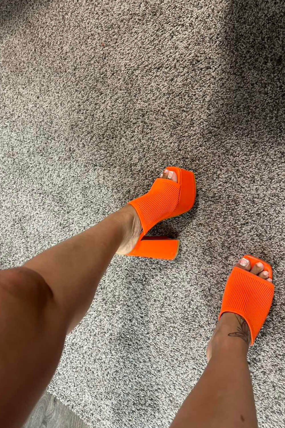 Lycra & Knit Chunky Open Toe Platform High Heeled Mules