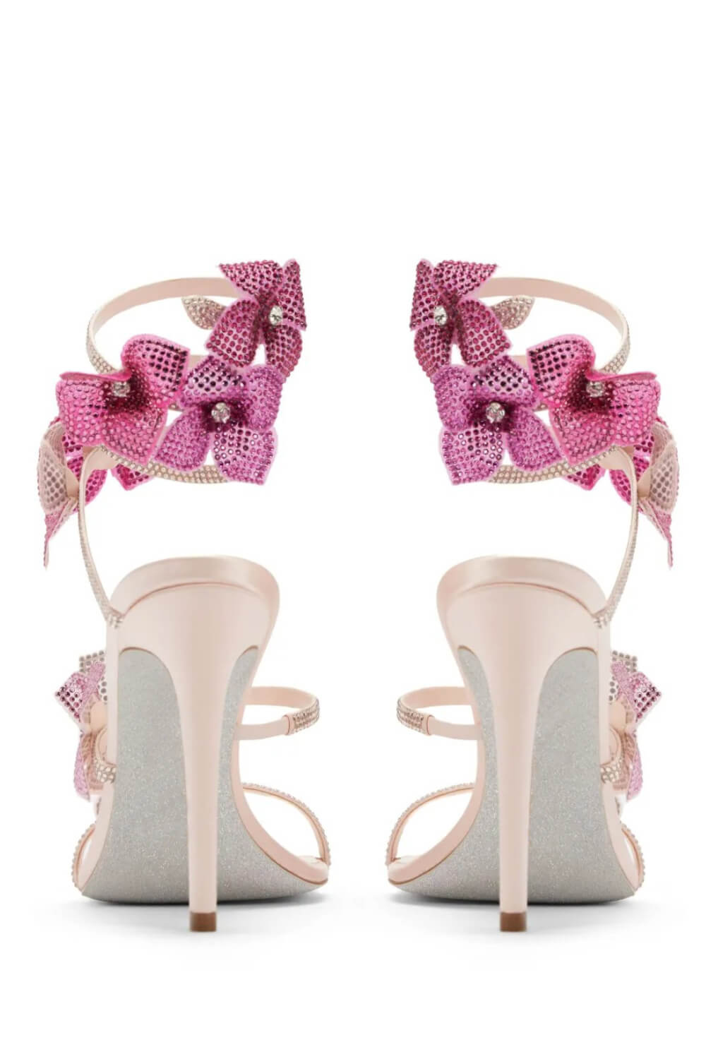 Crystal-Embellished Flower Around The Ankle Coil Stiletto Sandals