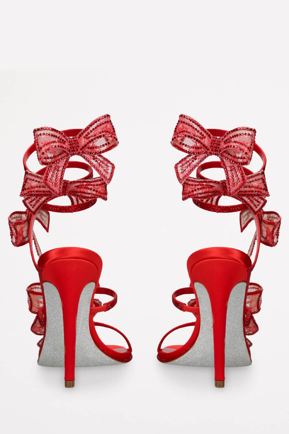 Satin Diamante Bow-Embellished Around The Ankle Coil Stiletto Heel Sandals