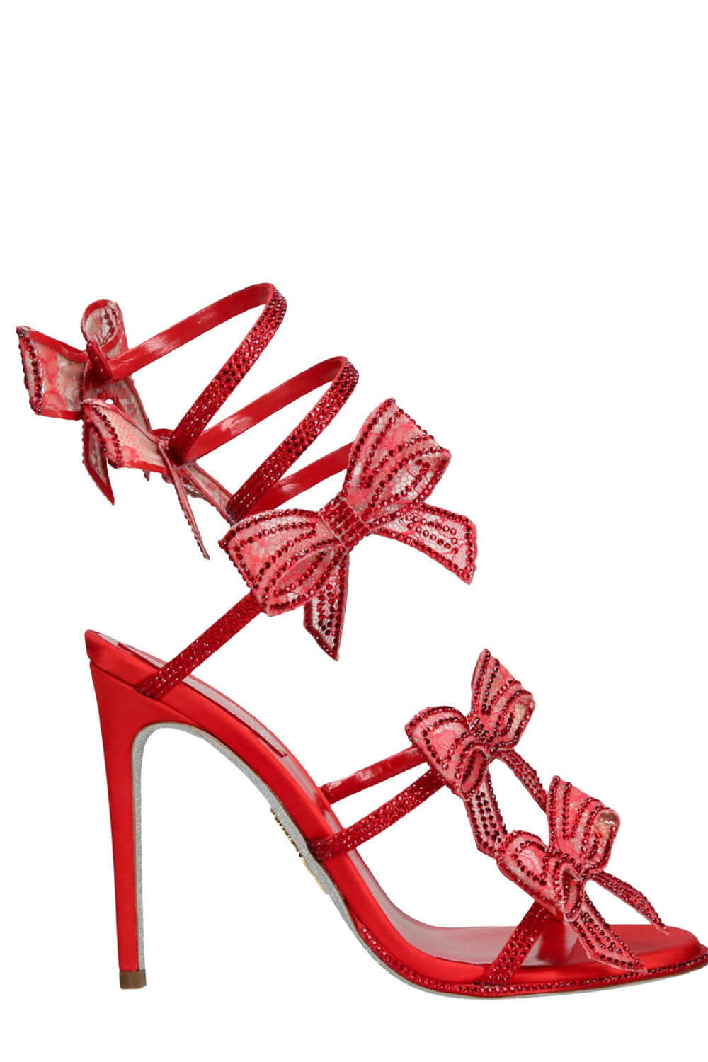 Satin Diamante Bow-Embellished Around The Ankle Coil Stiletto Heel Sandals