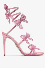 Satin Diamante Bow-Embellished Around The Ankle Coil Stiletto Heel Sandals