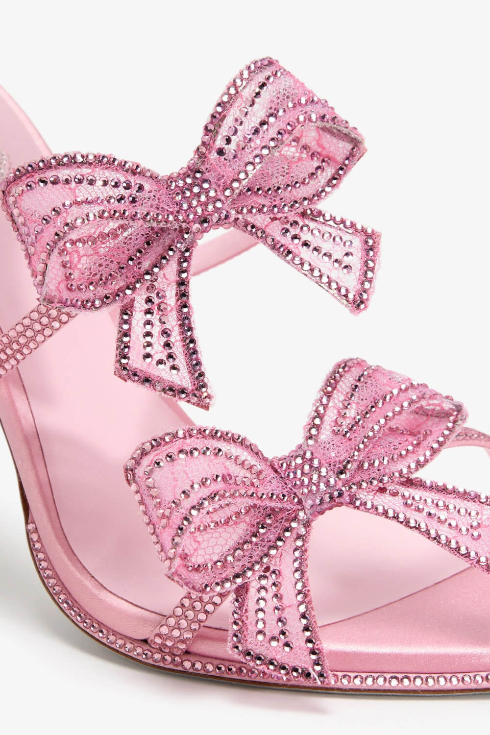 Satin Diamante Bow-Embellished Around The Ankle Coil Stiletto Heel Sandals