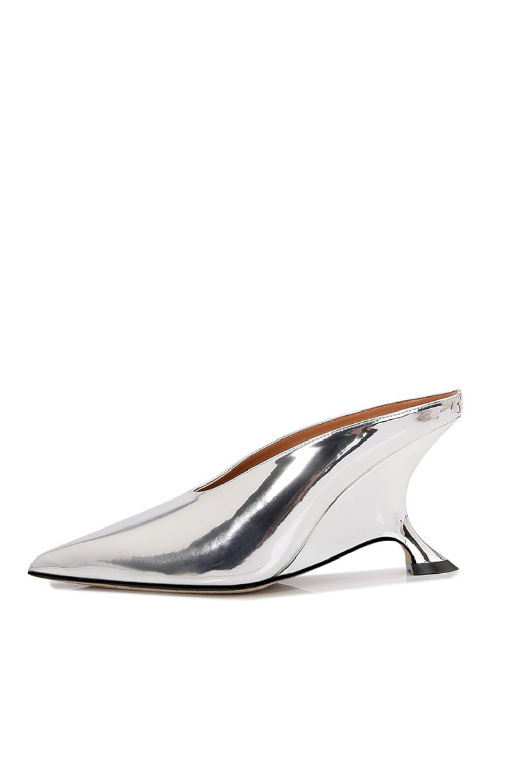 Metallic Faux Leather Pointed Toe Wedged Heels Mules