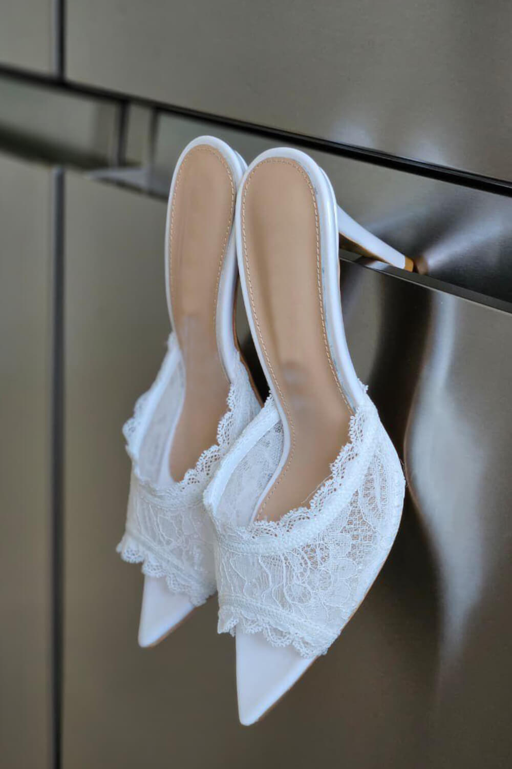 Lace Open Pointed Toe Heeled Mule Sandals