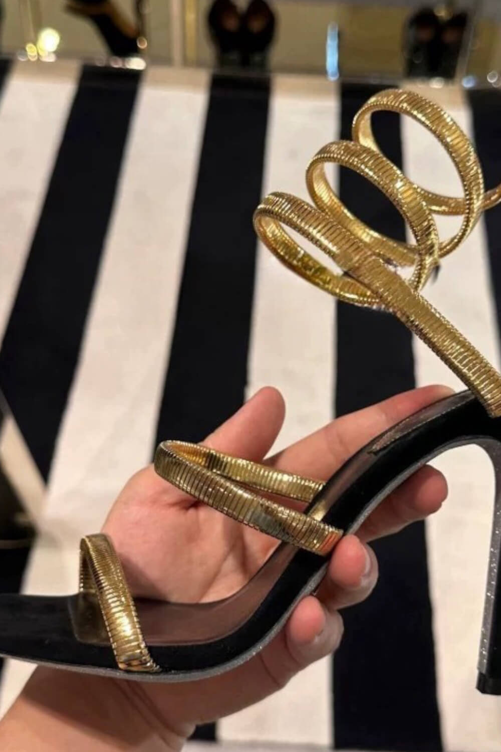 Metallic Ankle Wrap Around Open Toe High Heel Sandals