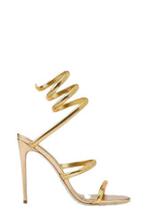 Metallic Ankle Wrap Around Open Toe High Heel Sandals