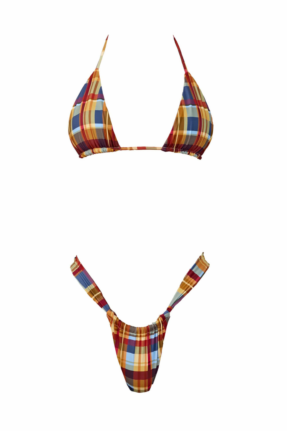 Multi-Color Plaid Print Triangle Halter Brazilian Bikini Set