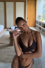 Studded Cross Wrap Halter Bikini Set