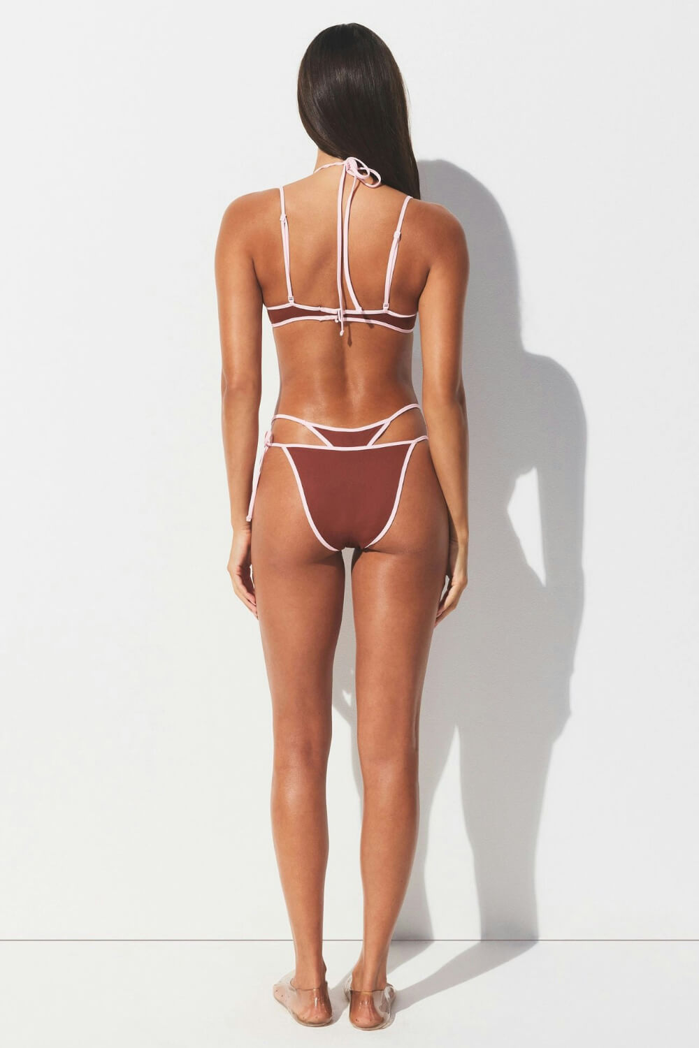 Contrast Double Layered Underwire Triangle Tie Side Bikini Set