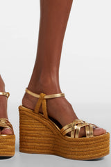 Leather Platform Espadrille Open Toe Wedge Sandals