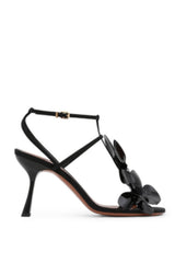 Patent Flowers Embellished Open Square Toe Stiletto Heeled Sandals