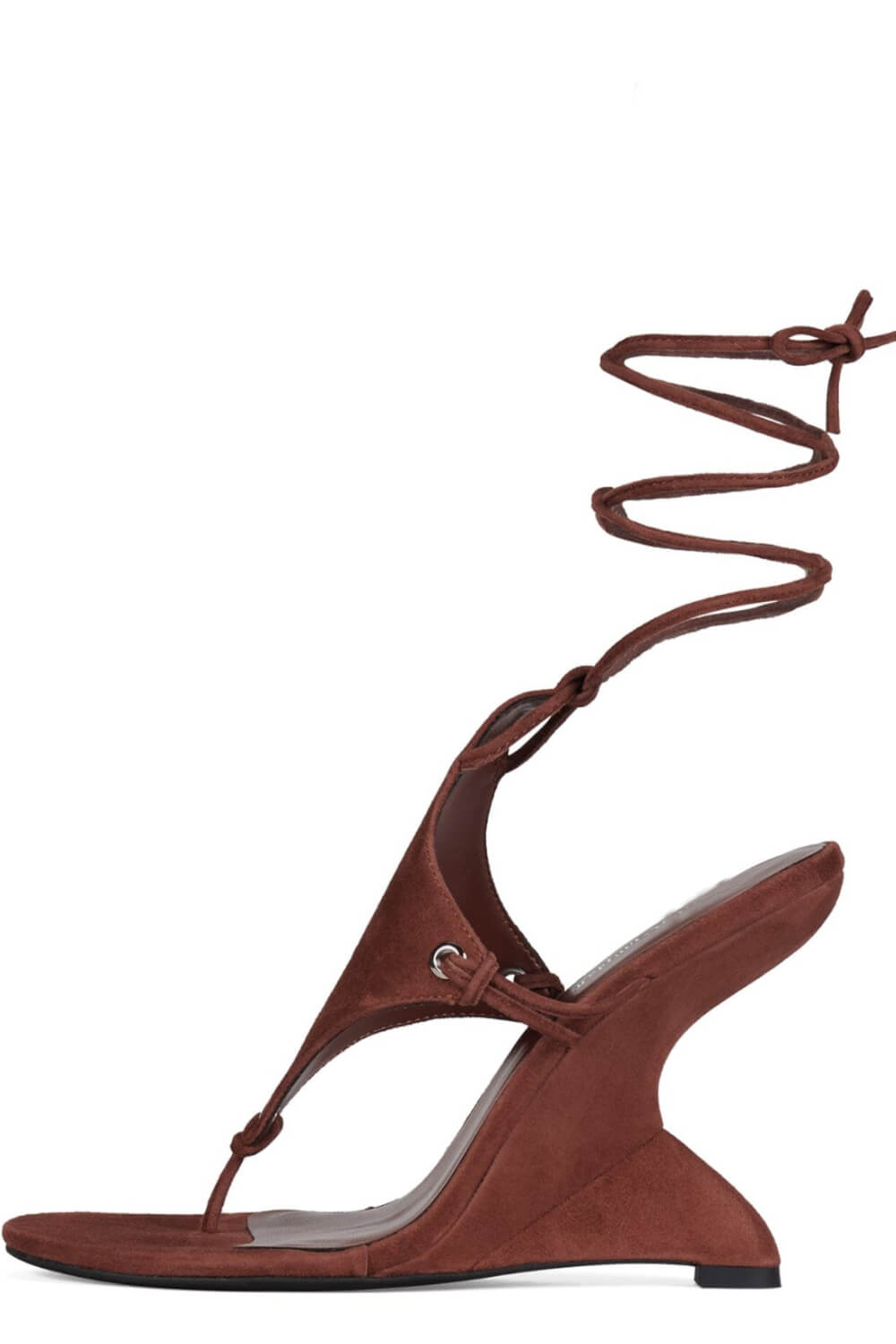 Faux Suede Ankle Wrap Sculpted Wedge Thong Sandal