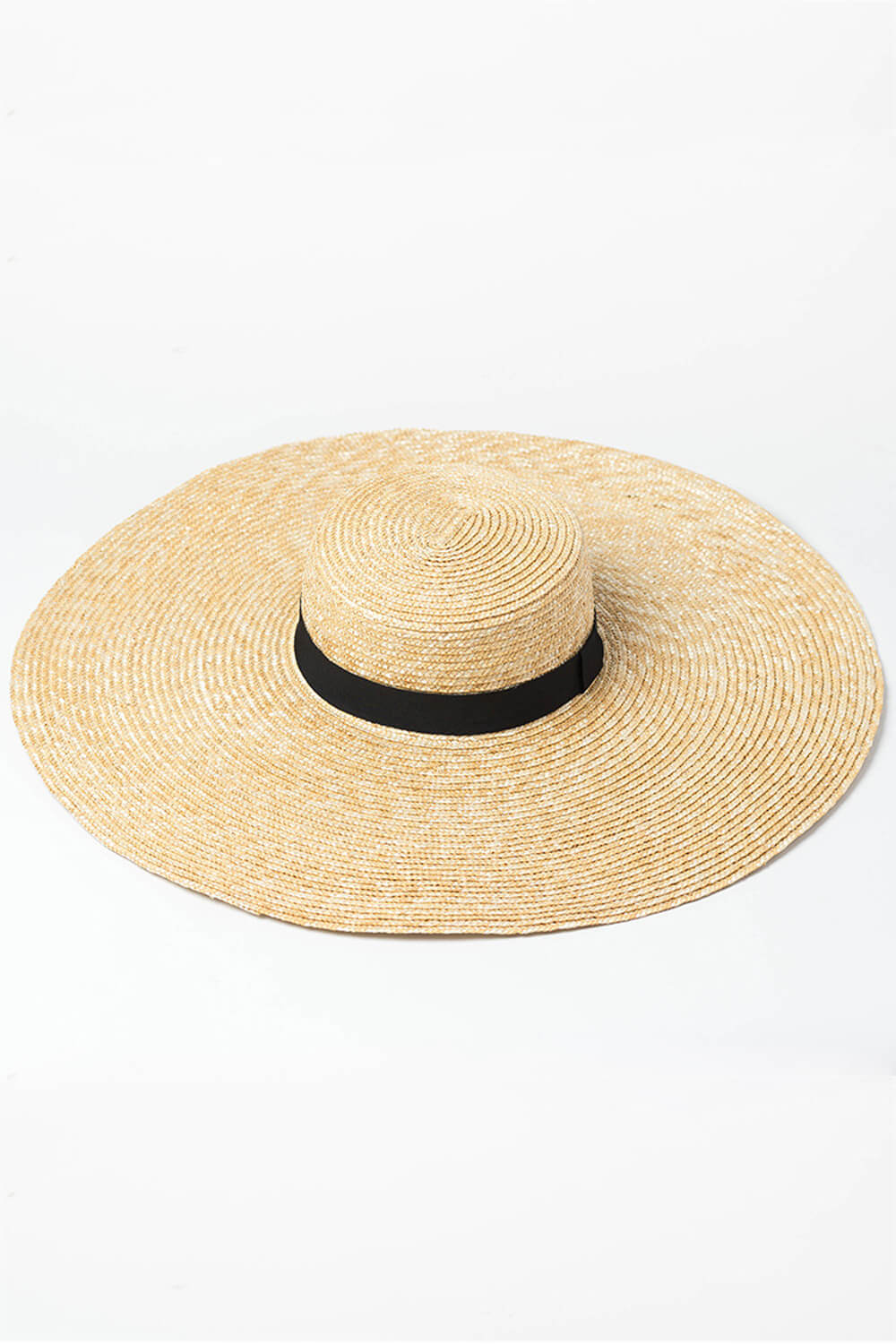 Black Ribbon Trimmed Wheat Straw Boater