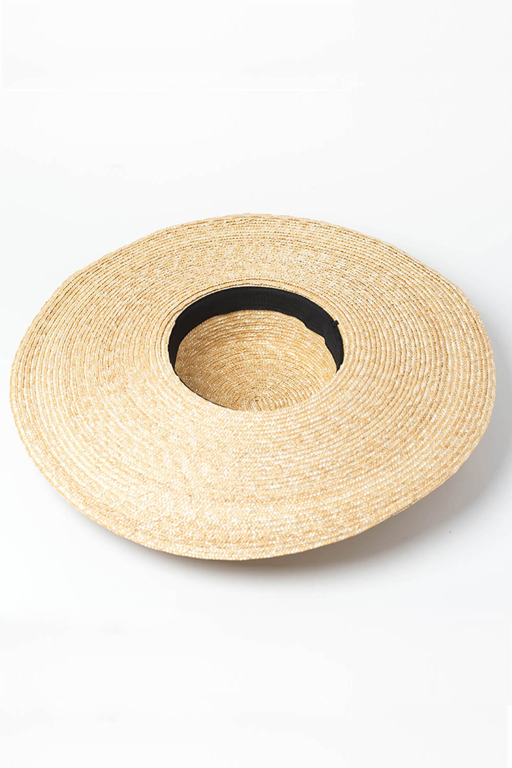 Black Ribbon Trimmed Wheat Straw Boater