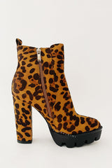 Brown Leopard Print Faux Suede Chunky Platform Boots