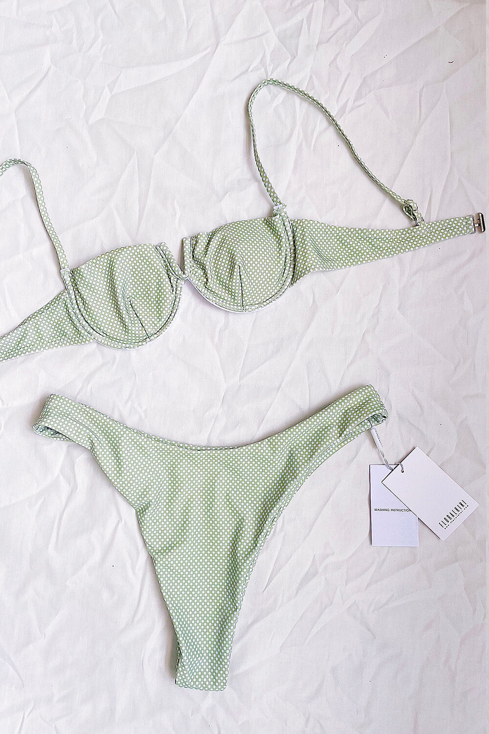 Green Polka Dot High Cut Bikini Bottom