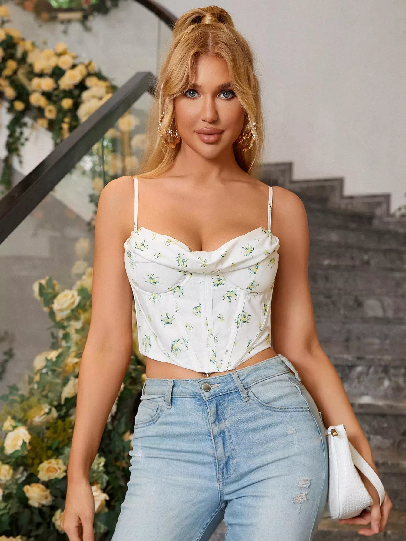 Floral Print Sleeveless Corset Top