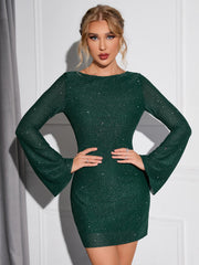 Flounce Sleeve Glitter Dress