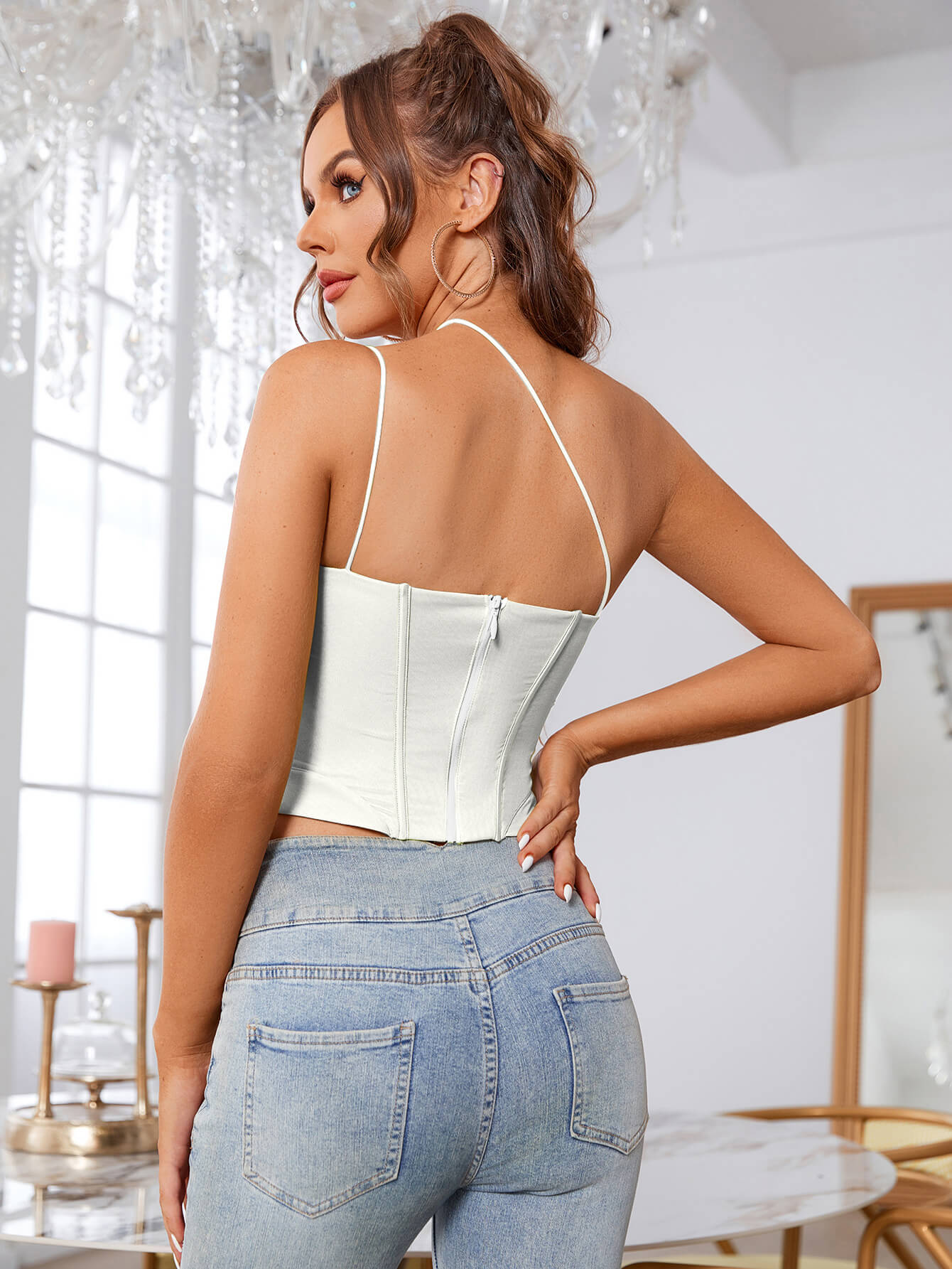 One Shoulder Asymmetrical Hem Mesh Top