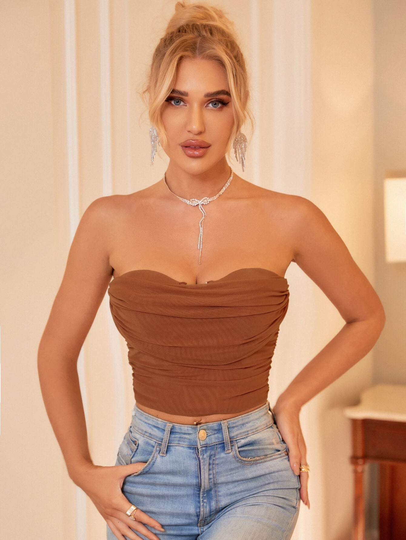 Sweetheart Collar Mesh Tube Top