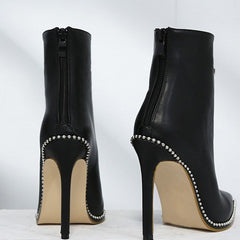 Rivet High Heels Ankle Boots With Double Zipper