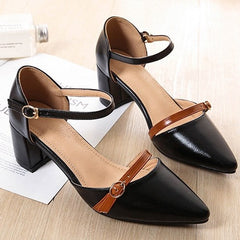 Pointed Cap-toe Pump Shoes Ankle Strap Heels