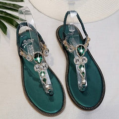Flip Flops Flats Sandals With Rhinestone